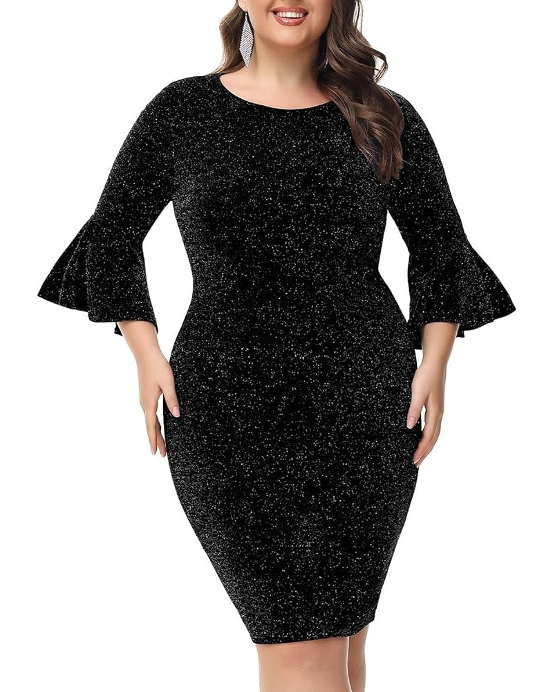 Plus Size Dress for Women Elegant Bell Sleeve Wedding Guest Dress Pencil Bodycon Business Work Cocktail Dresses Black $29.24 ...