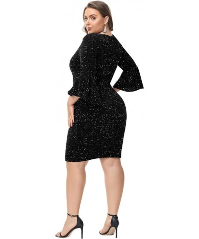 Plus Size Dress for Women Elegant Bell Sleeve Wedding Guest Dress Pencil Bodycon Business Work Cocktail Dresses Black $29.24 ...