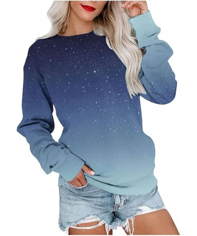 Crewneck Sweatshirt Women Gradient Graphic Long Sleeve Pullover Top Basic Lightweight 2023 Fall Fashion Clothes 03 Blue $10.6...