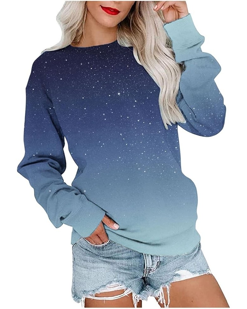 Crewneck Sweatshirt Women Gradient Graphic Long Sleeve Pullover Top Basic Lightweight 2023 Fall Fashion Clothes 03 Blue $10.6...