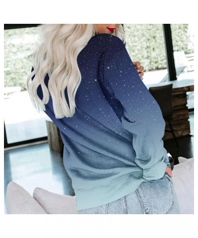 Crewneck Sweatshirt Women Gradient Graphic Long Sleeve Pullover Top Basic Lightweight 2023 Fall Fashion Clothes 03 Blue $10.6...