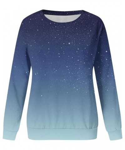 Crewneck Sweatshirt Women Gradient Graphic Long Sleeve Pullover Top Basic Lightweight 2023 Fall Fashion Clothes 03 Blue $10.6...