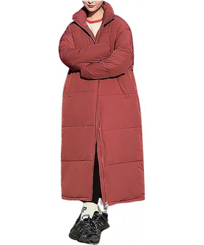 Womens Winter Coats Long Hooded Warm Thickened Quilted Jackets Plus Size Zip Up Outerwear Full Length Puffer Jackets A01-red1...