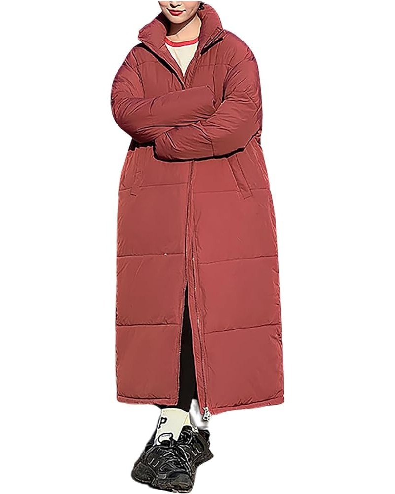 Womens Winter Coats Long Hooded Warm Thickened Quilted Jackets Plus Size Zip Up Outerwear Full Length Puffer Jackets A01-red1...