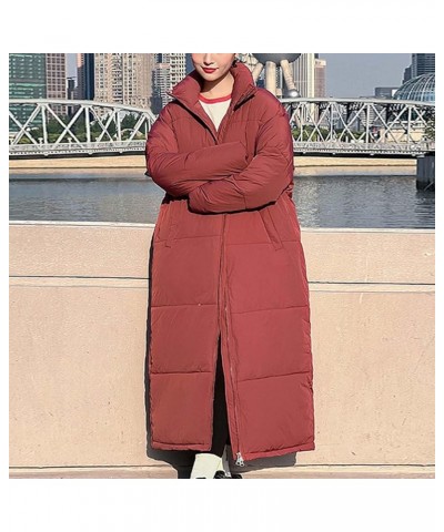 Womens Winter Coats Long Hooded Warm Thickened Quilted Jackets Plus Size Zip Up Outerwear Full Length Puffer Jackets A01-red1...