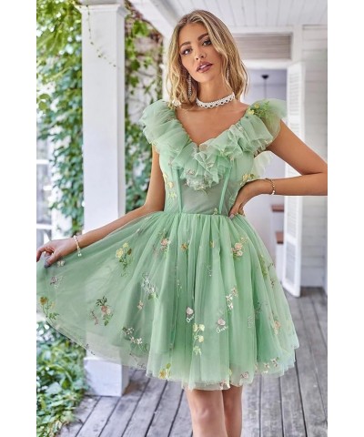 Tulle Homecoming Dresses for Teens Flower Embroidery Short Prom Dress Sweetheart Evening Gown A-white $36.39 Dresses