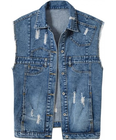 Retro Ripped Holes Casual Loose Denim Jeans Vest For Women Sleeveless Jacket 976blue $12.00 Vests