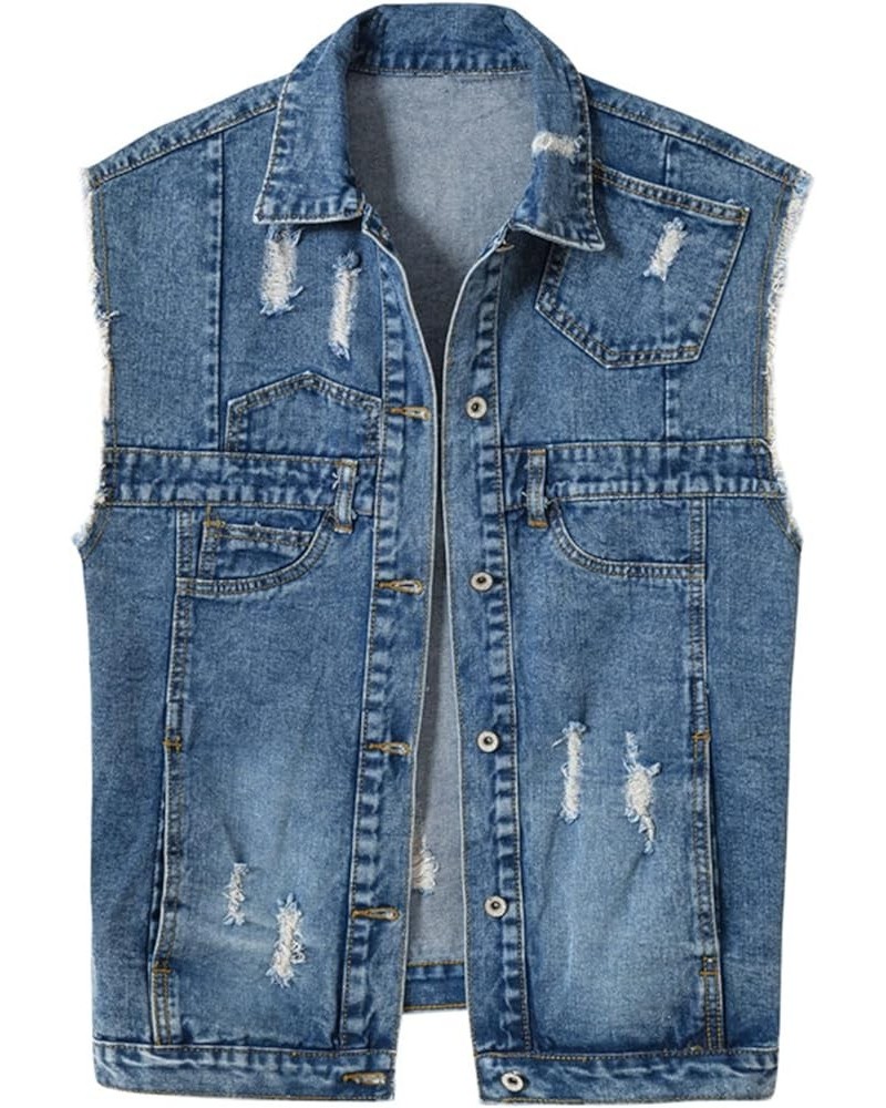 Retro Ripped Holes Casual Loose Denim Jeans Vest For Women Sleeveless Jacket 976blue $12.00 Vests