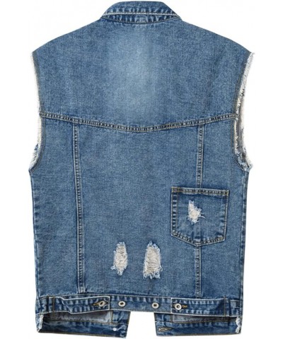 Retro Ripped Holes Casual Loose Denim Jeans Vest For Women Sleeveless Jacket 976blue $12.00 Vests