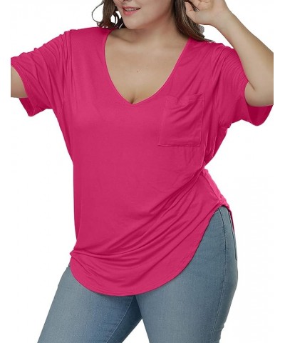 Womens Casual Scoop Collar Plus Size T Shirts Summer Tops Tee Rose Red $8.40 T-Shirts