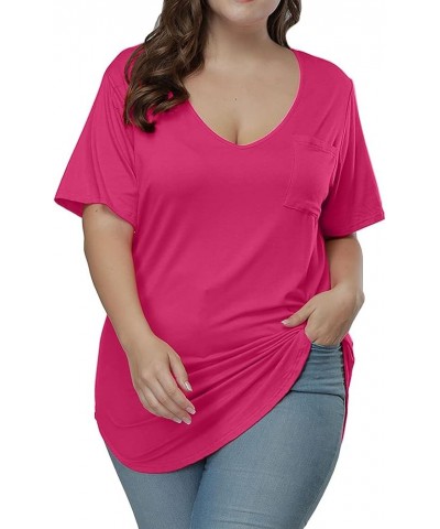 Womens Casual Scoop Collar Plus Size T Shirts Summer Tops Tee Rose Red $8.40 T-Shirts