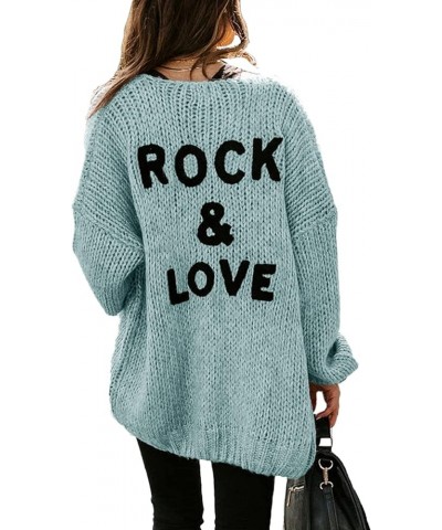 Women's Long Sleeve Open Front Knit Cardigans Sweaters Soft Loose Draped Coat Outerwear Blue $17.05 Sweaters