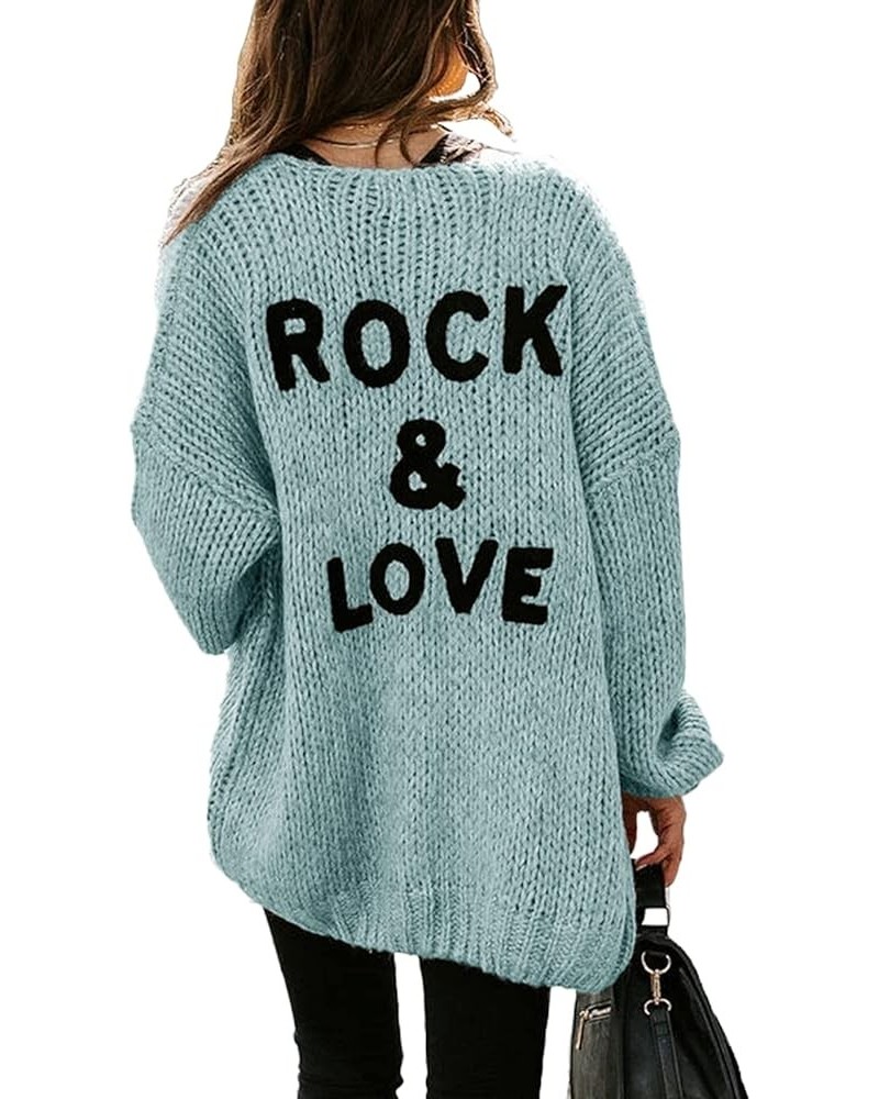 Women's Long Sleeve Open Front Knit Cardigans Sweaters Soft Loose Draped Coat Outerwear Blue $17.05 Sweaters