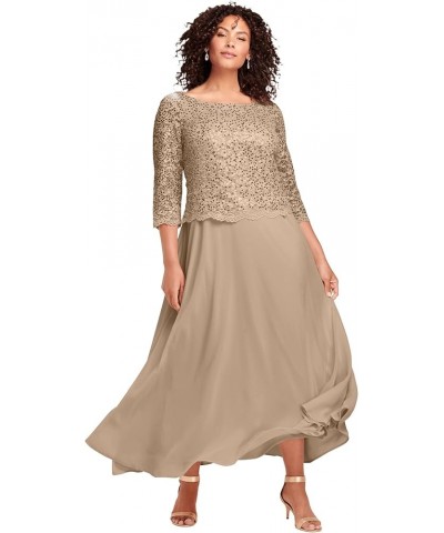 Women's Plus Size Petite Lace Popover Dress Sparkling Champagne $40.04 Dresses