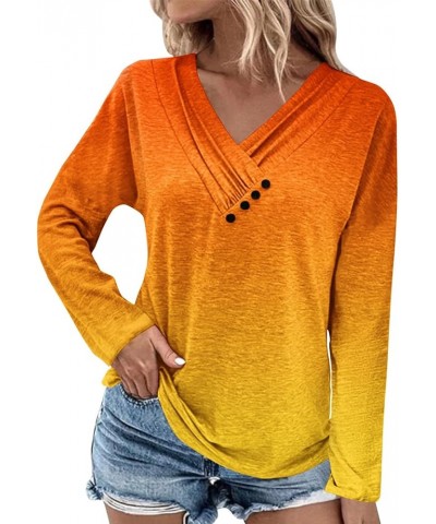 Button Fall Tops for Women 2023 Smock Chest V Neck Shirts Dressy Long Sleeve Blouses Solid Tunic Tops for Legging E37-orange ...