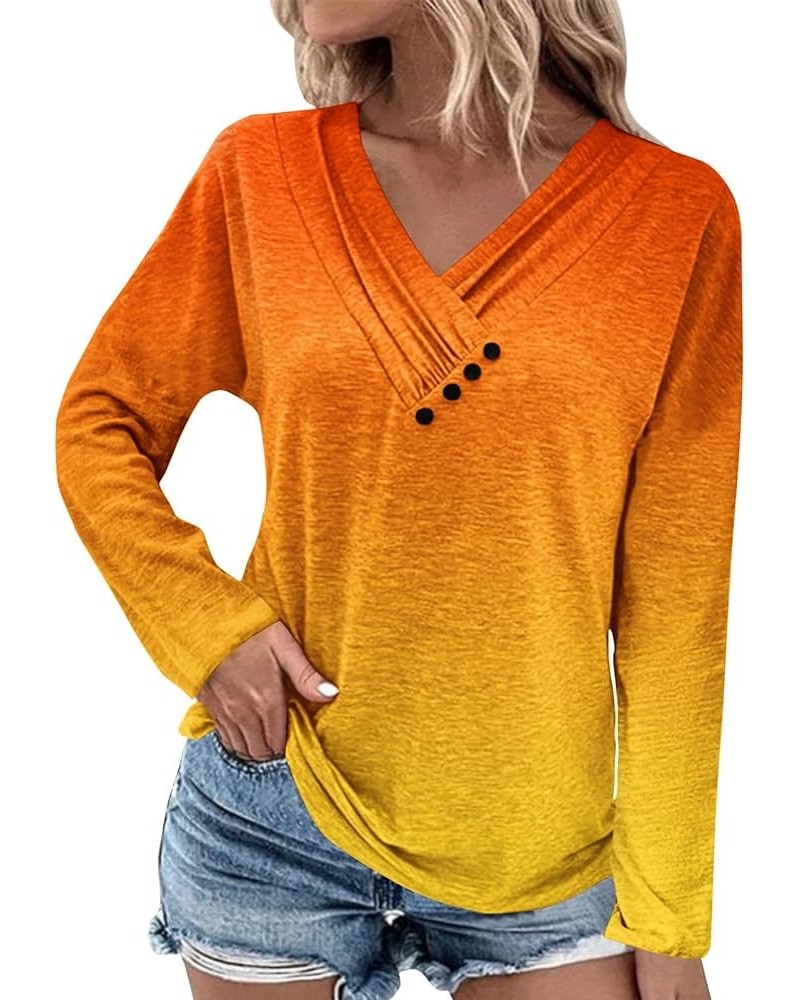 Button Fall Tops for Women 2023 Smock Chest V Neck Shirts Dressy Long Sleeve Blouses Solid Tunic Tops for Legging E37-orange ...