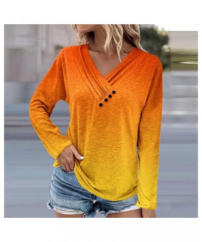 Button Fall Tops for Women 2023 Smock Chest V Neck Shirts Dressy Long Sleeve Blouses Solid Tunic Tops for Legging E37-orange ...