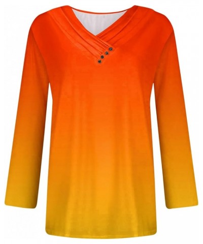 Button Fall Tops for Women 2023 Smock Chest V Neck Shirts Dressy Long Sleeve Blouses Solid Tunic Tops for Legging E37-orange ...