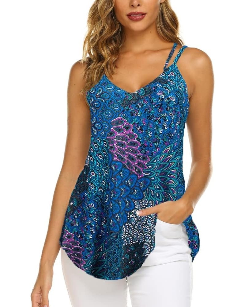 Women's Casual Summer Spaghetti Strap Tank Tops Floral Print Sleeveless V Neck Strappy Shirts Blue $12.48 Tanks