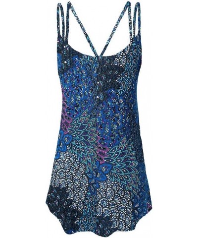 Women's Casual Summer Spaghetti Strap Tank Tops Floral Print Sleeveless V Neck Strappy Shirts Blue $12.48 Tanks