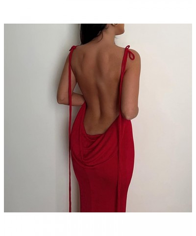 Women’s Halter Backless Maxi Dress Sexy Sleeveless Spaghetti Strap Cocktail Party Club Dress Red $17.38 Dresses