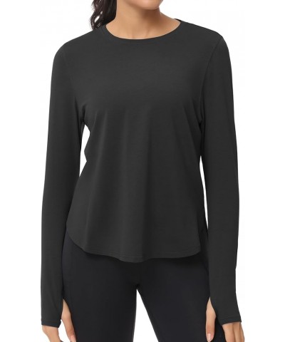 Womens Lightweight Workout Shirts Slim Fit Long Sleeve Yoga Tops with Thumb Hole Black $13.99 Activewear