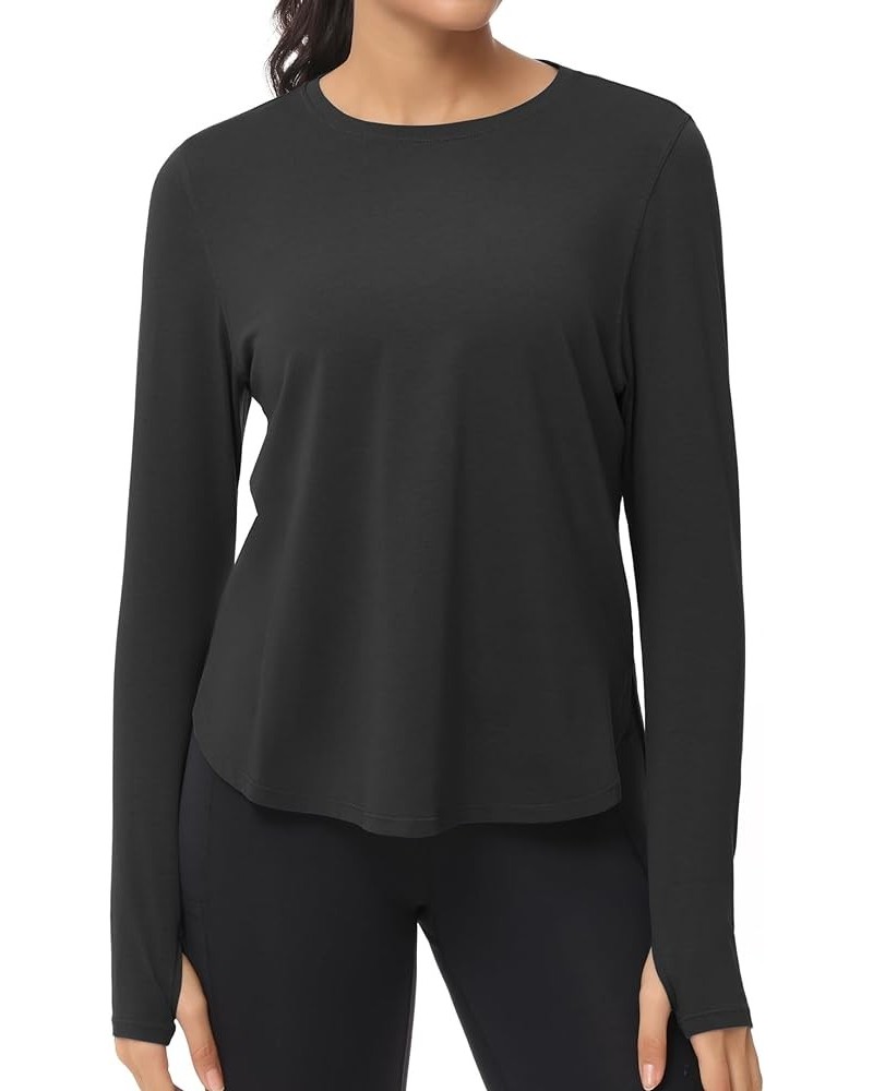 Womens Lightweight Workout Shirts Slim Fit Long Sleeve Yoga Tops with Thumb Hole Black $13.99 Activewear