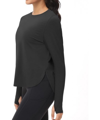 Womens Lightweight Workout Shirts Slim Fit Long Sleeve Yoga Tops with Thumb Hole Black $13.99 Activewear