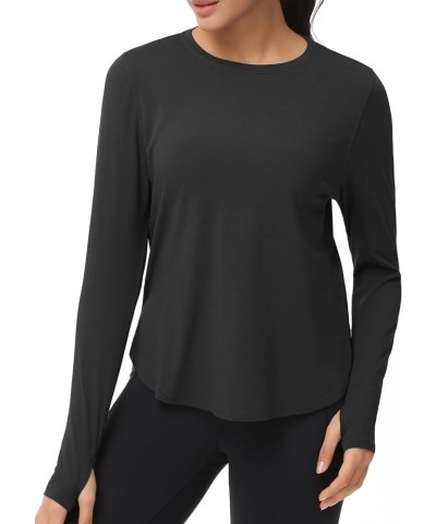 Womens Lightweight Workout Shirts Slim Fit Long Sleeve Yoga Tops with Thumb Hole Black $13.99 Activewear