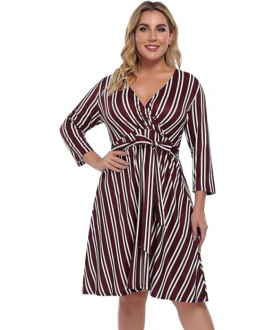 Womens V-Neck 3/4 Sleeve A Line Midi Faux Wrap Plus Size Cocktail Party Swing Dress Stripe $7.94 Activewear