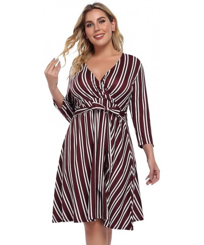 Womens V-Neck 3/4 Sleeve A Line Midi Faux Wrap Plus Size Cocktail Party Swing Dress Stripe $7.94 Activewear