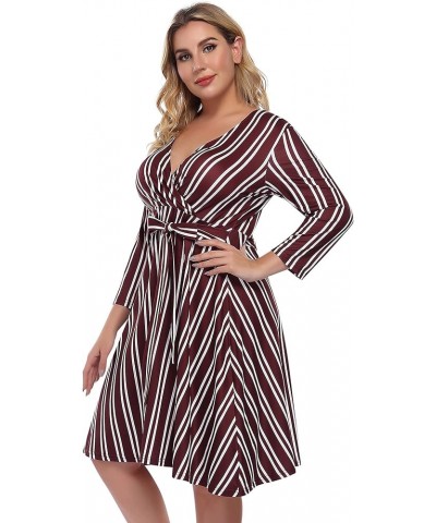 Womens V-Neck 3/4 Sleeve A Line Midi Faux Wrap Plus Size Cocktail Party Swing Dress Stripe $7.94 Activewear