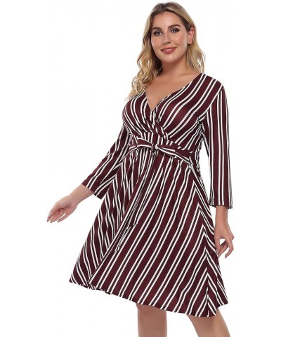 Womens V-Neck 3/4 Sleeve A Line Midi Faux Wrap Plus Size Cocktail Party Swing Dress Stripe $7.94 Activewear