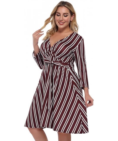 Womens V-Neck 3/4 Sleeve A Line Midi Faux Wrap Plus Size Cocktail Party Swing Dress Stripe $7.94 Activewear