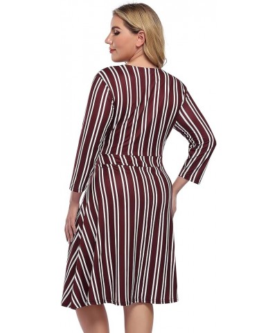 Womens V-Neck 3/4 Sleeve A Line Midi Faux Wrap Plus Size Cocktail Party Swing Dress Stripe $7.94 Activewear