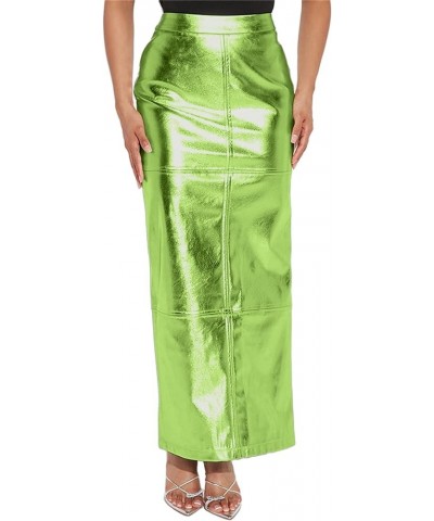 Women's Leather Metallic Skirt High Waisted Bodycon Casual Work Pencil Maxi Skirt with Slit Dressy 02 Green $12.71 Skirts