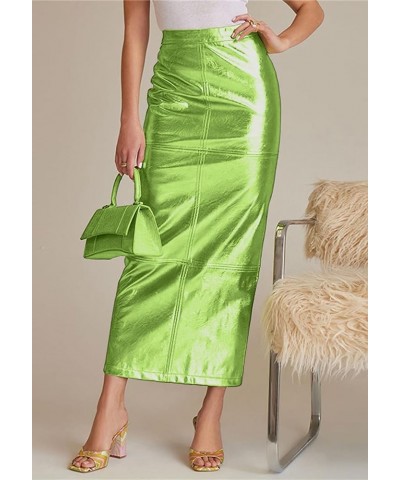 Women's Leather Metallic Skirt High Waisted Bodycon Casual Work Pencil Maxi Skirt with Slit Dressy 02 Green $12.71 Skirts