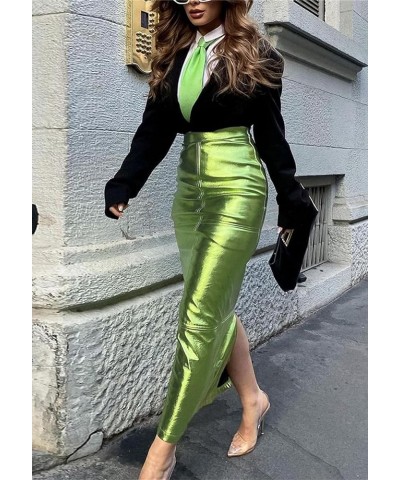 Women's Leather Metallic Skirt High Waisted Bodycon Casual Work Pencil Maxi Skirt with Slit Dressy 02 Green $12.71 Skirts