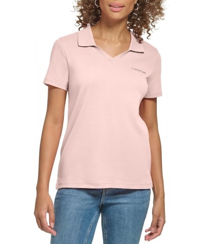 Women's Lower Neckline Casual Collar 1x1 Rib Cotton Short Sleeve Petal $21.20 Activewear