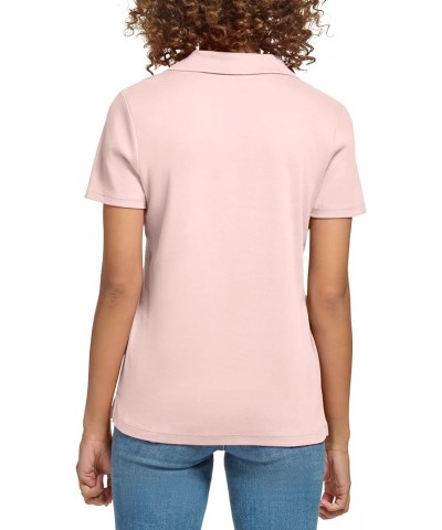 Women's Lower Neckline Casual Collar 1x1 Rib Cotton Short Sleeve Petal $21.20 Activewear