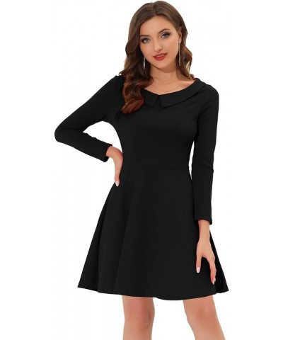 Women's Halloween Peter Pan Collar Above Knee Length A-line Knit Party Dress Black $19.19 Dresses