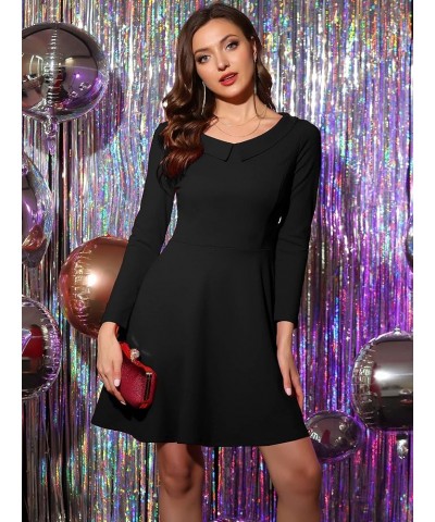 Women's Halloween Peter Pan Collar Above Knee Length A-line Knit Party Dress Black $19.19 Dresses