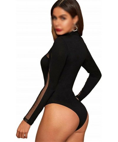 Women's Long Sleeve High Neck Bodysuit Mesh Sheer Jumpsuit Hollow Leotard Tops 1 $17.53 Bodysuits