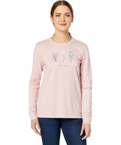 Women's Detailed Wildflowers Long Sleeve Crusher Tee Himalayan Pink Small $13.25 T-Shirts