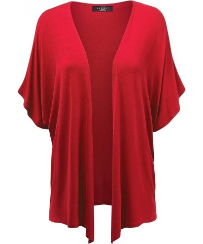 Women's Kimono Style Short Sleeve Dolman Cardigan Wsk1310_red $12.62 Sweaters