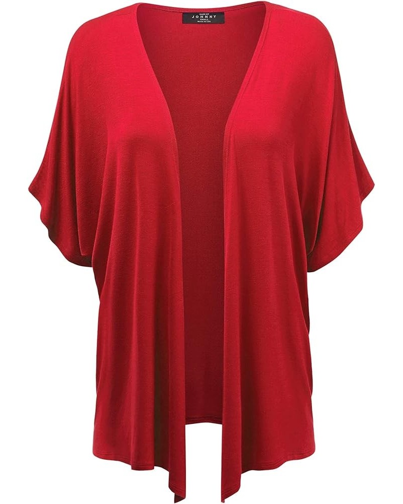 Women's Kimono Style Short Sleeve Dolman Cardigan Wsk1310_red $12.62 Sweaters