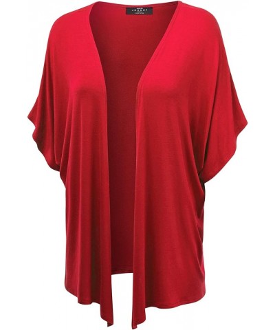 Women's Kimono Style Short Sleeve Dolman Cardigan Wsk1310_red $12.62 Sweaters