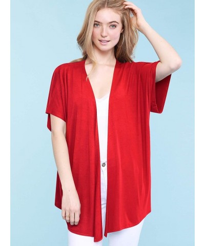 Women's Kimono Style Short Sleeve Dolman Cardigan Wsk1310_red $12.62 Sweaters