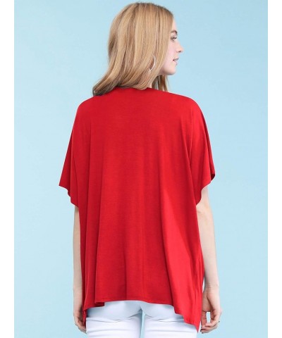 Women's Kimono Style Short Sleeve Dolman Cardigan Wsk1310_red $12.62 Sweaters