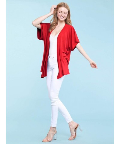 Women's Kimono Style Short Sleeve Dolman Cardigan Wsk1310_red $12.62 Sweaters